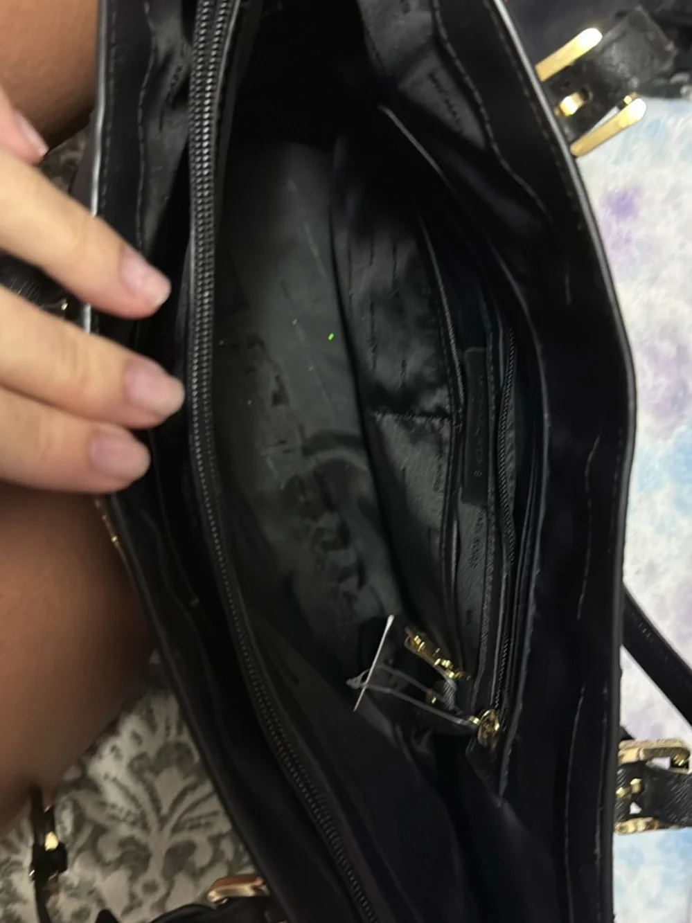 Michael Kors Black Leather Tote with Gold MK Charm